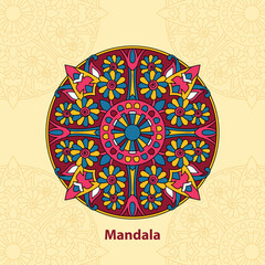  Ornament beautiful card with floral round colorful mandala vector illustration