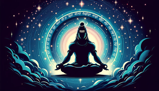 Illustration of a silhouette of lord shiva meditating.