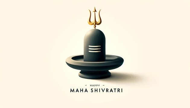 Illustration of black shiva lingam with a gold trident above it.