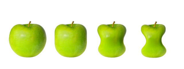 Green apples slimming isolated on transparent background, diet stages concept, png file