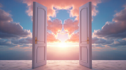 Open the door success and hope, 3D rendering.