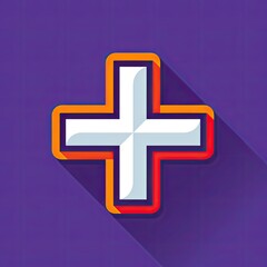 Pharmacy Logo: Simple Orange, White, Purple Design with Plus Sign on Purple Background