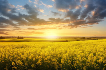 Fototapeta premium Yellow field rapeseed in bloom