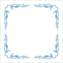 Blue green frame with fantasy ornament . Fantasy green corners. Fairy tail decoration, book decoration.	
