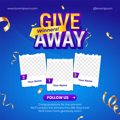 Giveaway winner announcement social media post banner design template