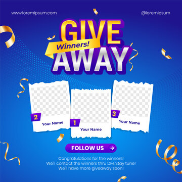 Giveaway winner announcement social media post banner design template