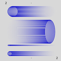 Blue concentric circular patterns creating a visual illusion of cylindrical shapes. Modern aesthetics, minimalist art. Graphics for educational content on wave physics and sound propagation.