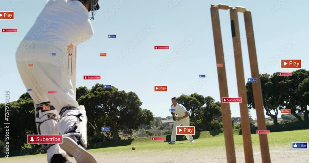 Poster animation of digital data processing over diverse cricketers on field