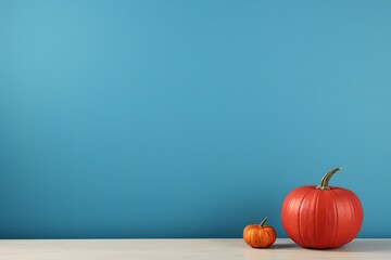 pumpkins on a blue background are given empty space for text