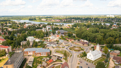 Aerial photo from drone to of Jekabpils city center . Jekabpils,Latvija (Series)