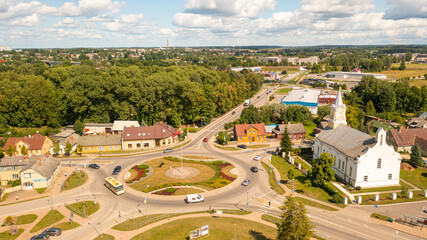 Aerial photo from drone to of Jekabpils city center . Jekabpils,Latvija (Series) - obrazy, fototapety, plakaty