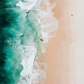ocean sand and surfer from above