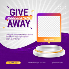 Giveaway winner announcement social media post banner design template