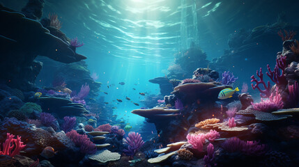 Underwater world with coral