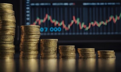 Stack of coins with graph chart growth up, Business marketing