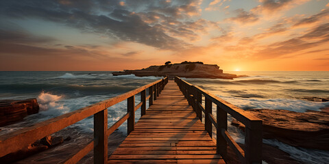 Closeup View of the wooden pier of Denmark beach, A wooden bridge over water 
 - obrazy, fototapety, plakaty