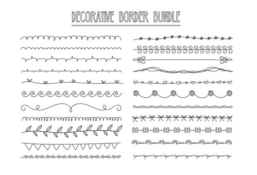 Doodle decoration and Border set bundle editable, borderline, pattern, brush stroke, free hand drawing , hand-drawn, illustration, vector