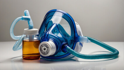 nebulizer and breathing mask. treatment of respiratory diseases and allergies - obrazy, fototapety, plakaty