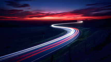 Nighttime Serpentine: Long-Exposure of Winding Road with Light Trails