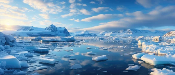 Fotobehang The melting of icebergs in the polar seas is dramatically highlighting global warming created with Generative AI Technology © AstraNova