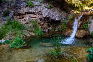 CASCADA EN EL RIO EVA. CERCA DE RIODEVA. TERUEL. ARAGÓN. ESPAÑA