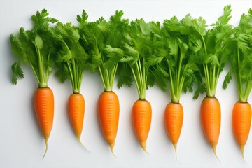 Carrot root vegetable raw with tops on a white background. Harvest of fresh vegetables