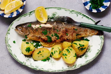 Fried rainbow trout with boiled potatoes..style hugge.