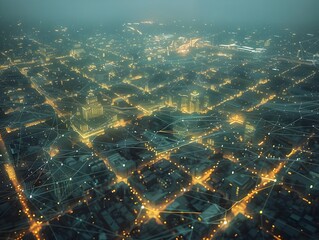 Aerial View of a Citys Bright Lights in Hyper-Realistic Sci-Fi Style