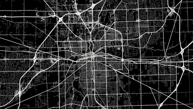 Zoom Out Road Map of Fort Wayne Indiana with white roads on a black background