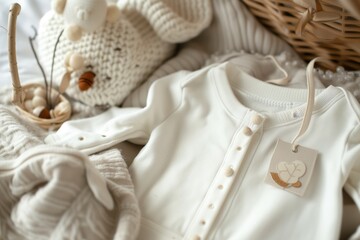 a clothing set with organic cotton labels for a baby