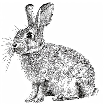 Rabbit sketch engraving vector illustration. Black and white hand drawn image. Coloring page, coloring book.
