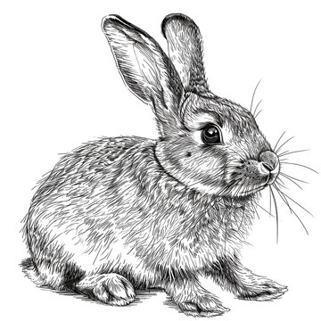 Rabbit sketch engraving vector illustration. Scratch board style imitation. Black and white hand drawn image. Coloring page, coloring book.