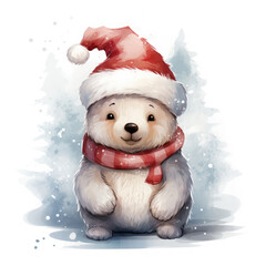 smiling christmas bear in cute and dreamy style isolated on white background created with Generative AI Technology