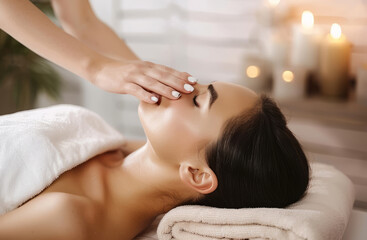 Obraz na płótnie Canvas woman getting a relaxing facial massage in spa