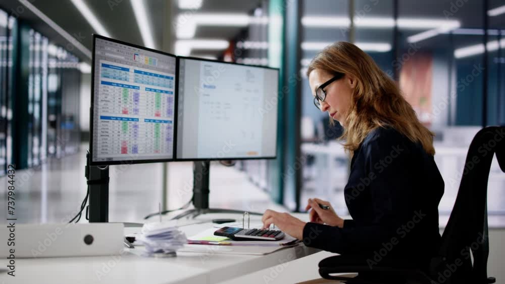 Poster Accountant Using E Invoice Software At Computer