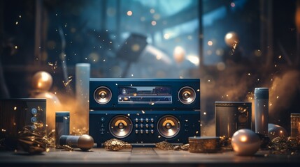 Blue Boombox on Table