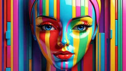 Abstract colorful face, 3d render. generative, AI