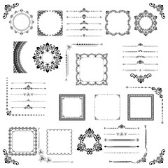 Vintage set of horizontal, square and round elements. Elements for backgrounds, frames and monograms. Black and white patterns. Set of vintage patterns - 737984688