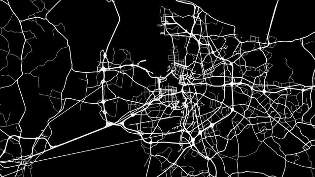 Zoom Out Road Map of Norfolk Virginia with white roads on a black background