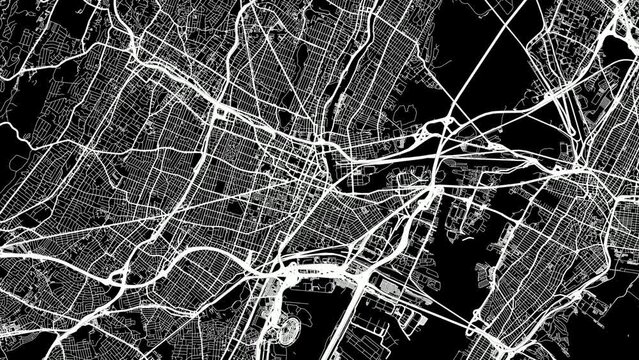 Zoom Out Road Map of Newark New Jersey with white roads on a black background