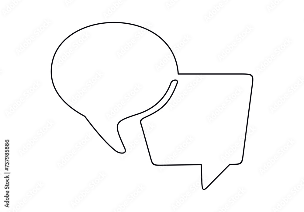 Aufkleber speech bubble in one line drawing. dialogue chat cloud in simple linear style. editable stroke. dood