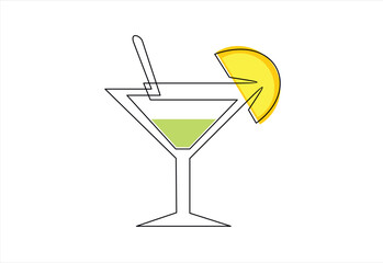 One line continuous cocktail wine glass symbol concept. Silhouette of alcoholic drink vermouth