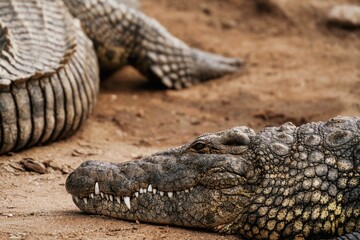 Alligators relaxed and resting on the ground