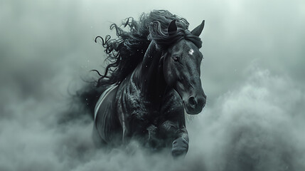 Obraz na płótnie Canvas white horse in the fog