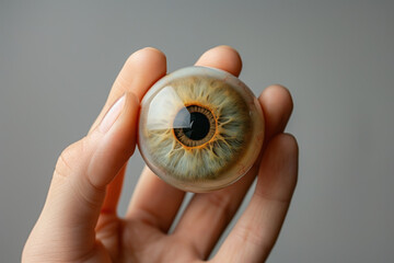 Hand holding human eyeball model, eye health concept