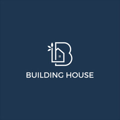 line art initial B and house leaves Building House logo vector © Dwi