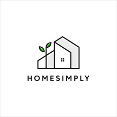 line art house and tree minimalist logo vector