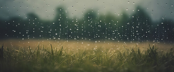 Illustration of a field, meadow in rainy weather