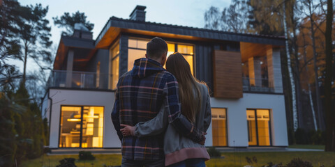 Young Couple Standing in Front of Modern Home