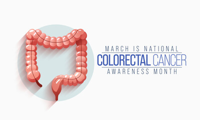 Colorectal Cancer awareness month is observed every year in March, is a disease in which cells in the colon or rectum grow out of control. Sometimes it is called colon cancer. Vector illustration - obrazy, fototapety, plakaty